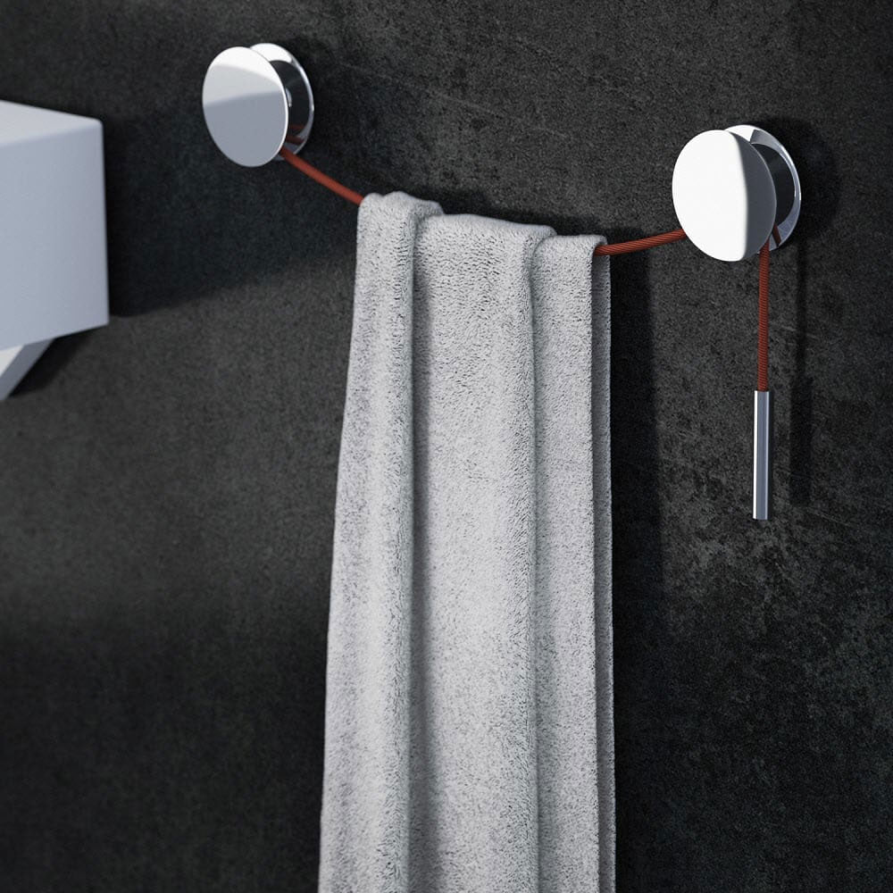 Porta asciugamani a muro in alluminio cromato della collezione 'Diabolo' by Cosmic - Corda rossa by CeramicStore | Lo specialista del tuo bagno