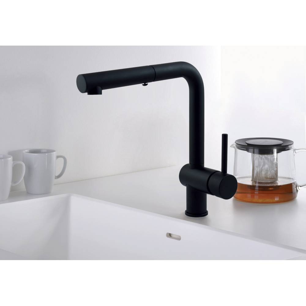 Miscelatore cucina con doccetta estraibile serie Light modello LIG285NO-MET colore nero opaco Paffoni by CeramicStore | Lo specialista del tuo bagno