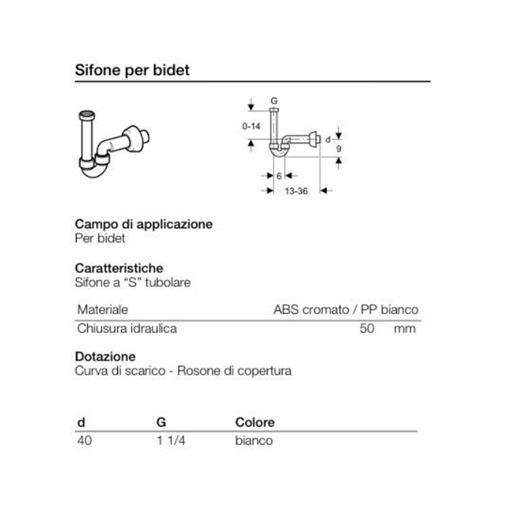 Sifone ad 'S' per bidet in ABS Cromato Geberit Diam. 40 mm - G 1 by CeramicStore | Lo specialista del tuo bagno