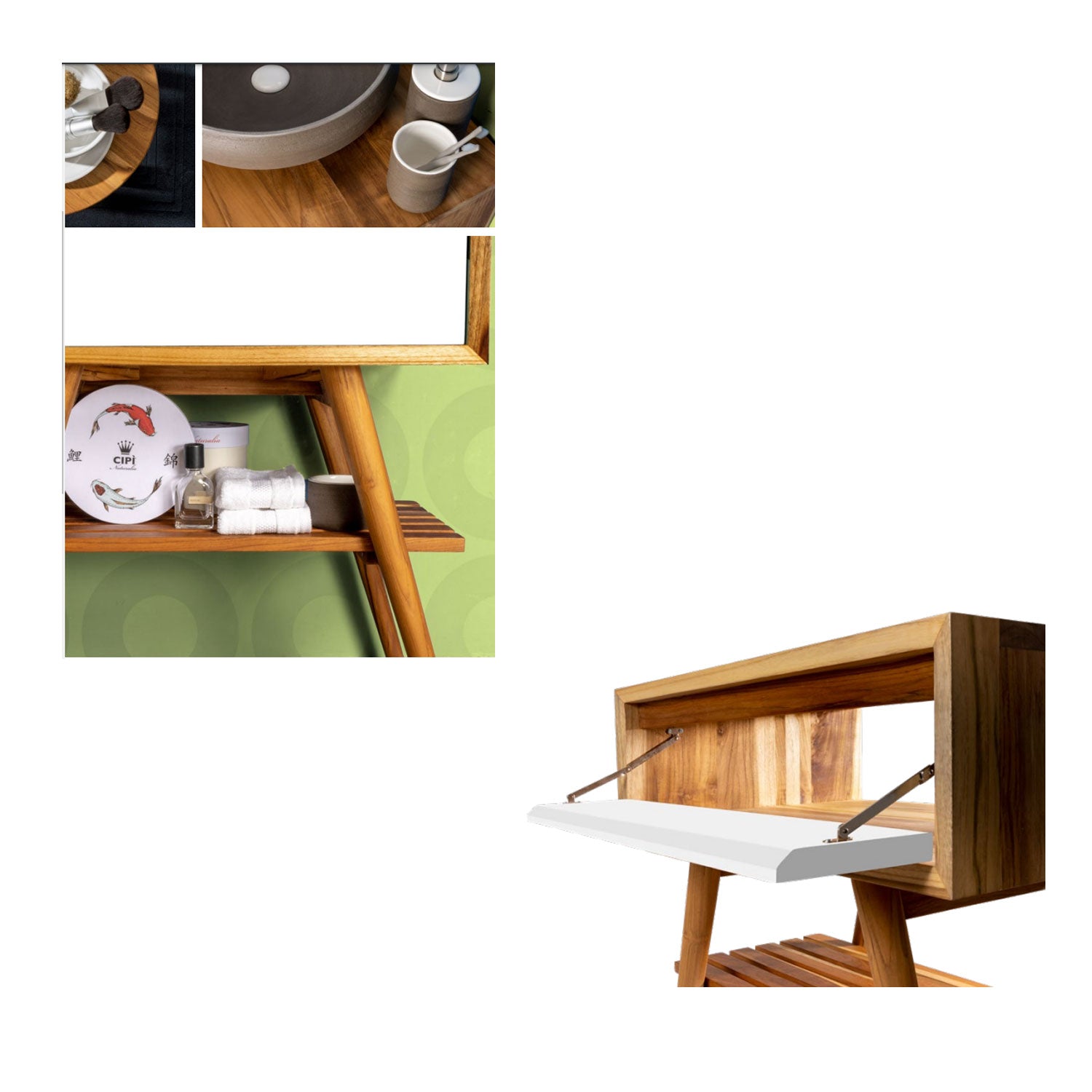 Consolle in Teak di recupero naturale serie Feelcolor Cipi 70cm con cassetto Bianco alpino by CeramicStore | Lo specialista del tuo bagno