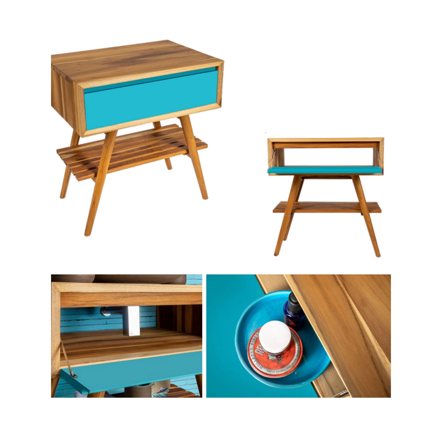 Consolle in Teak di recupero naturale serie Feelcolor Cipi 70cm con cassetto Blu Sardegna by CeramicStore | Lo specialista del tuo bagno