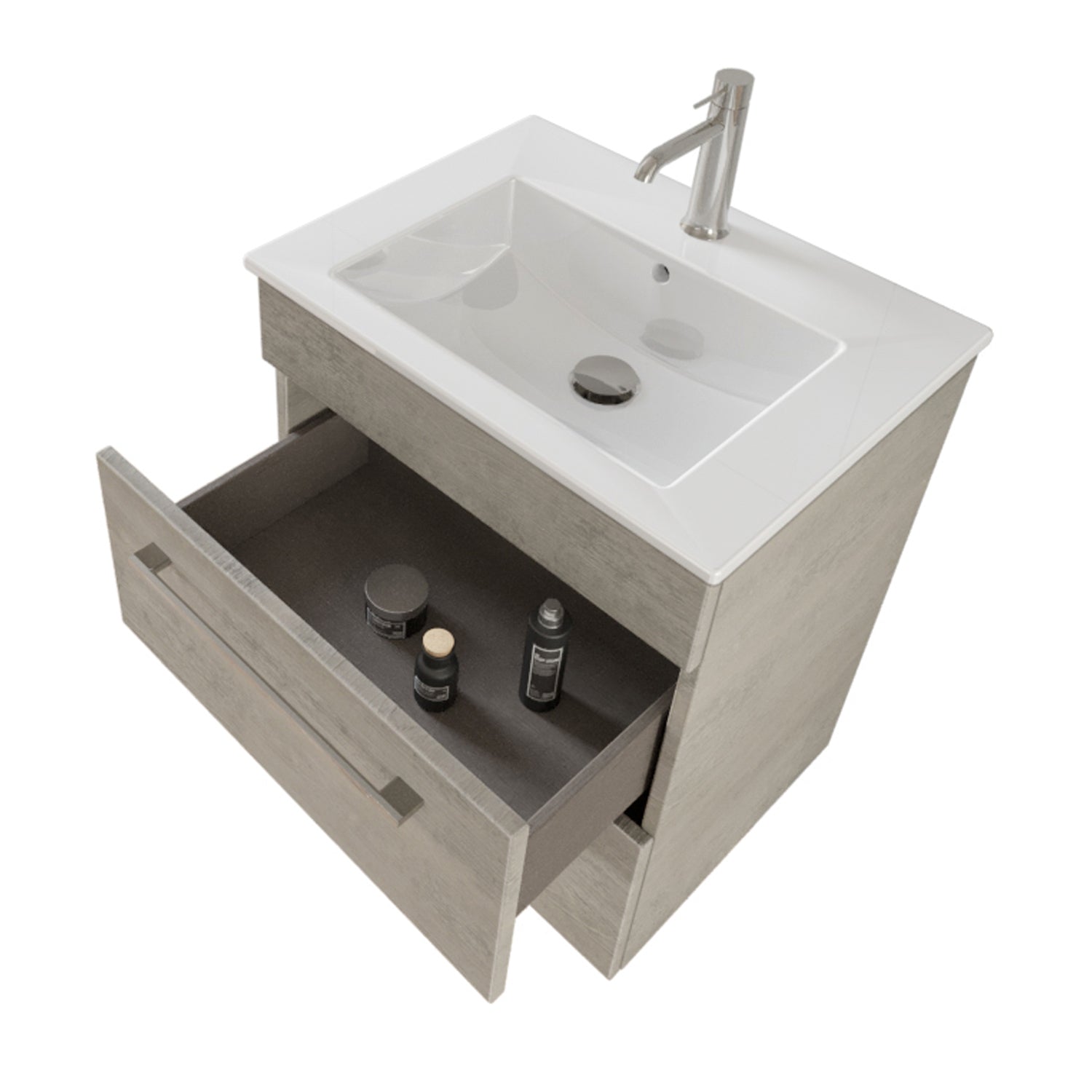 Composizione bagno sospesa Smack a 2 cassetti 55x62 con lavabo, specchio con lampada LED cement wood by CeramicStore | Lo specialista del tuo bagno