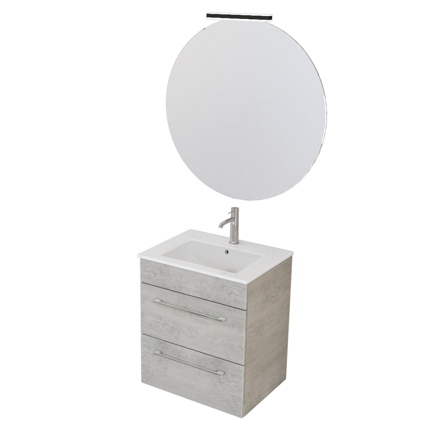 Composizione bagno sospesa Smack a 2 cassetti 55x62 con lavabo, specchio con lampada LED cement wood by CeramicStore | Lo specialista del tuo bagno