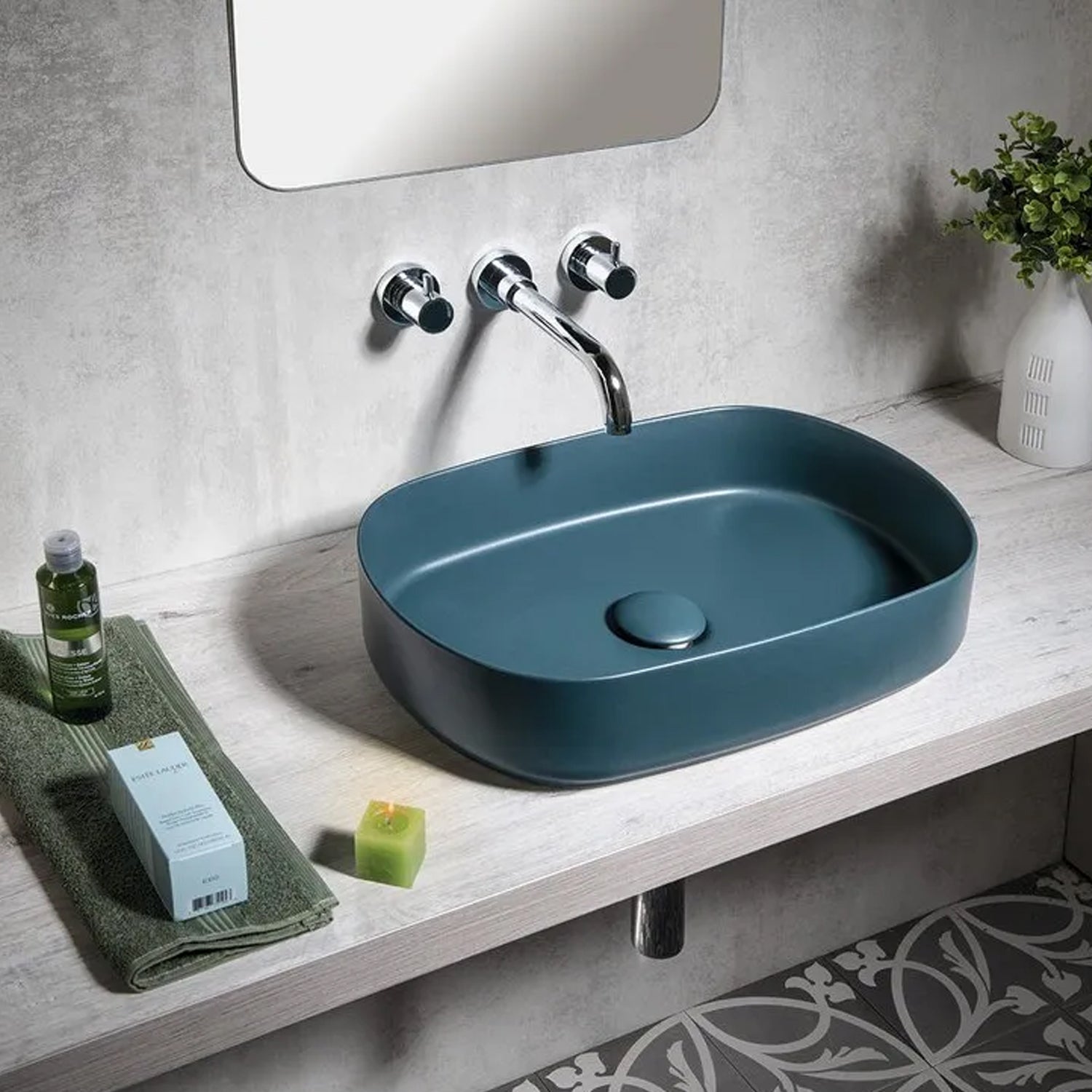 Lavabo d'appoggio ovale senza foro BathCore serie Infinity 55x36 color Verde Petrolio Opaco