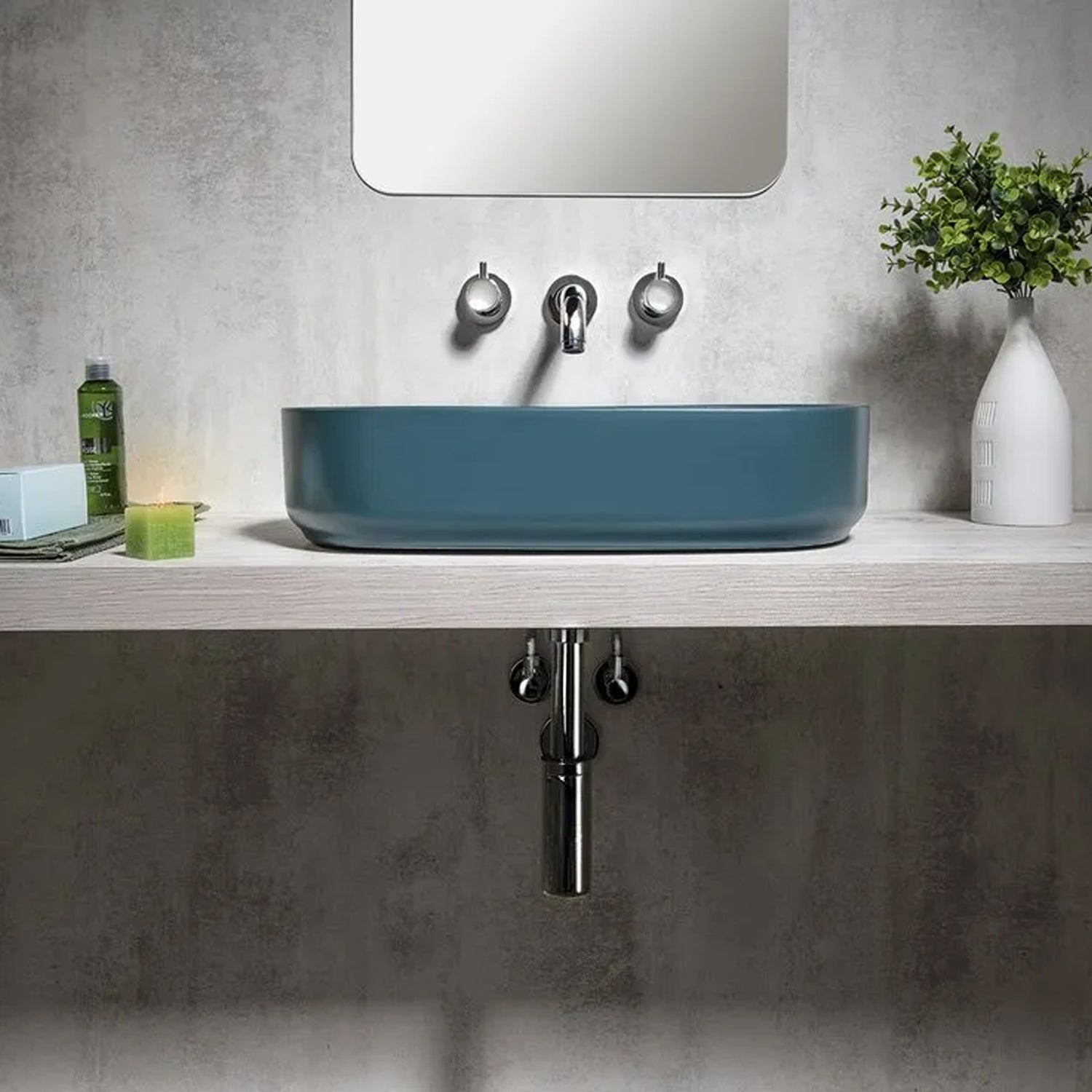 Lavabo d'appoggio ovale senza foro BathCore serie Infinity 55x36 color Verde Petrolio Opaco