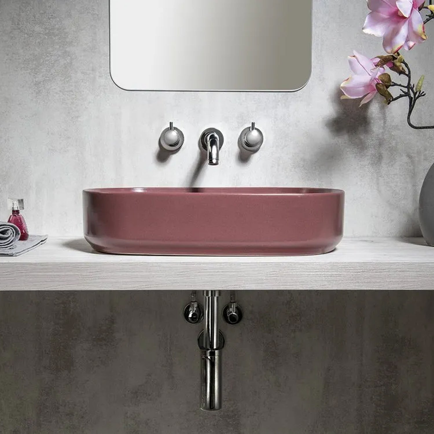 Lavabo d'appoggio ovale senza foro BathCore serie Infinity 55x36 color Bordeaux Opaco