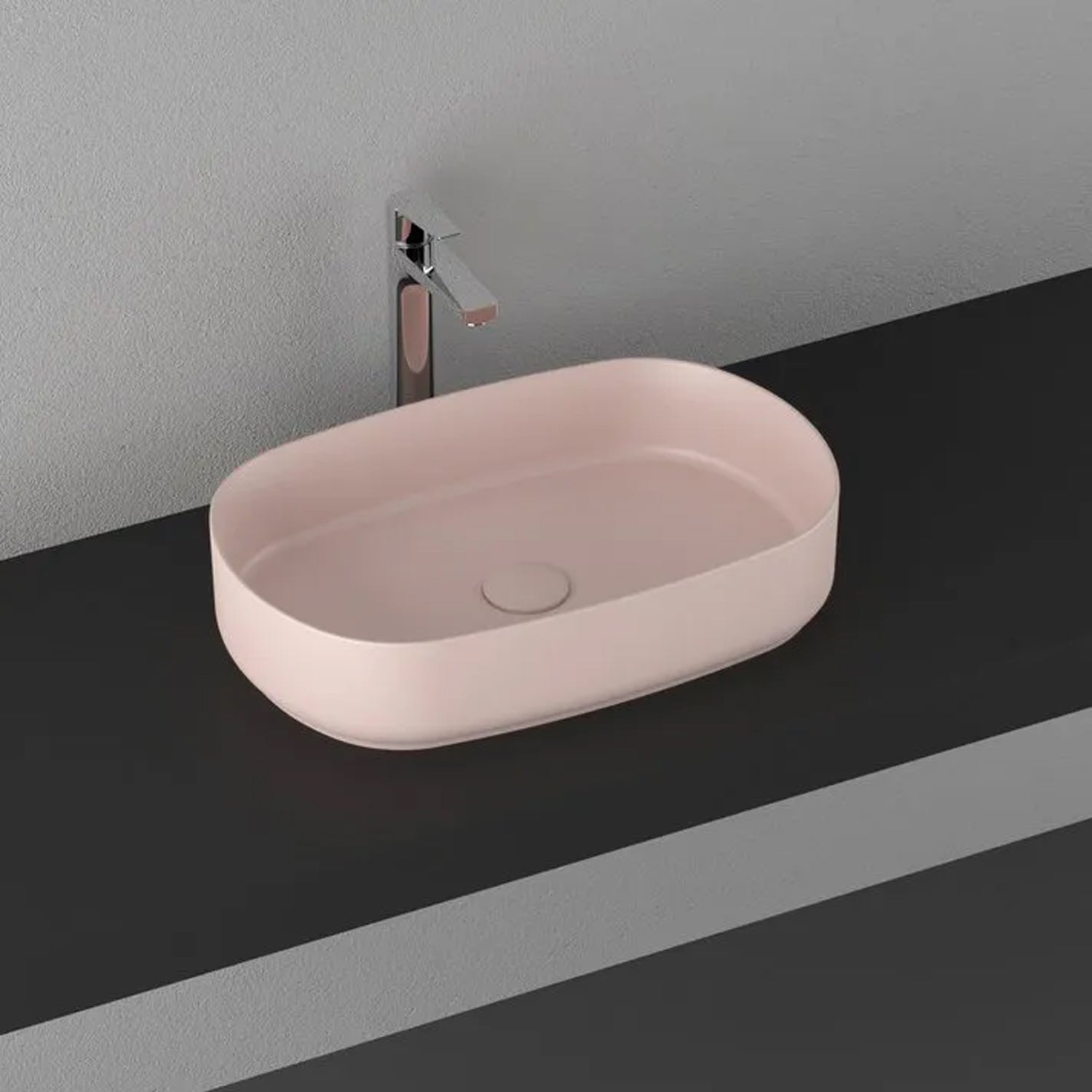 Lavabo d'appoggio ovale senza foro BathCore serie Infinity 55x36 color Salmone Opaco