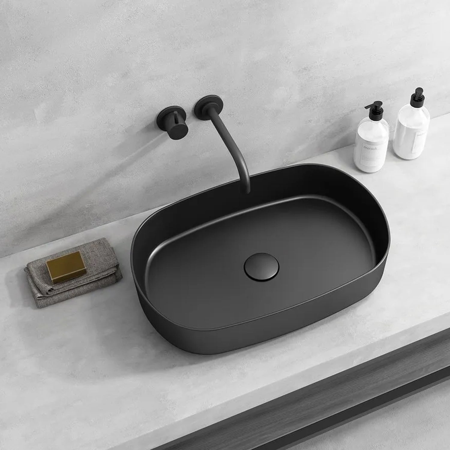 Lavabo d'appoggio ovale senza foro BathCore serie Infinity 55x36 color Nero Opaco