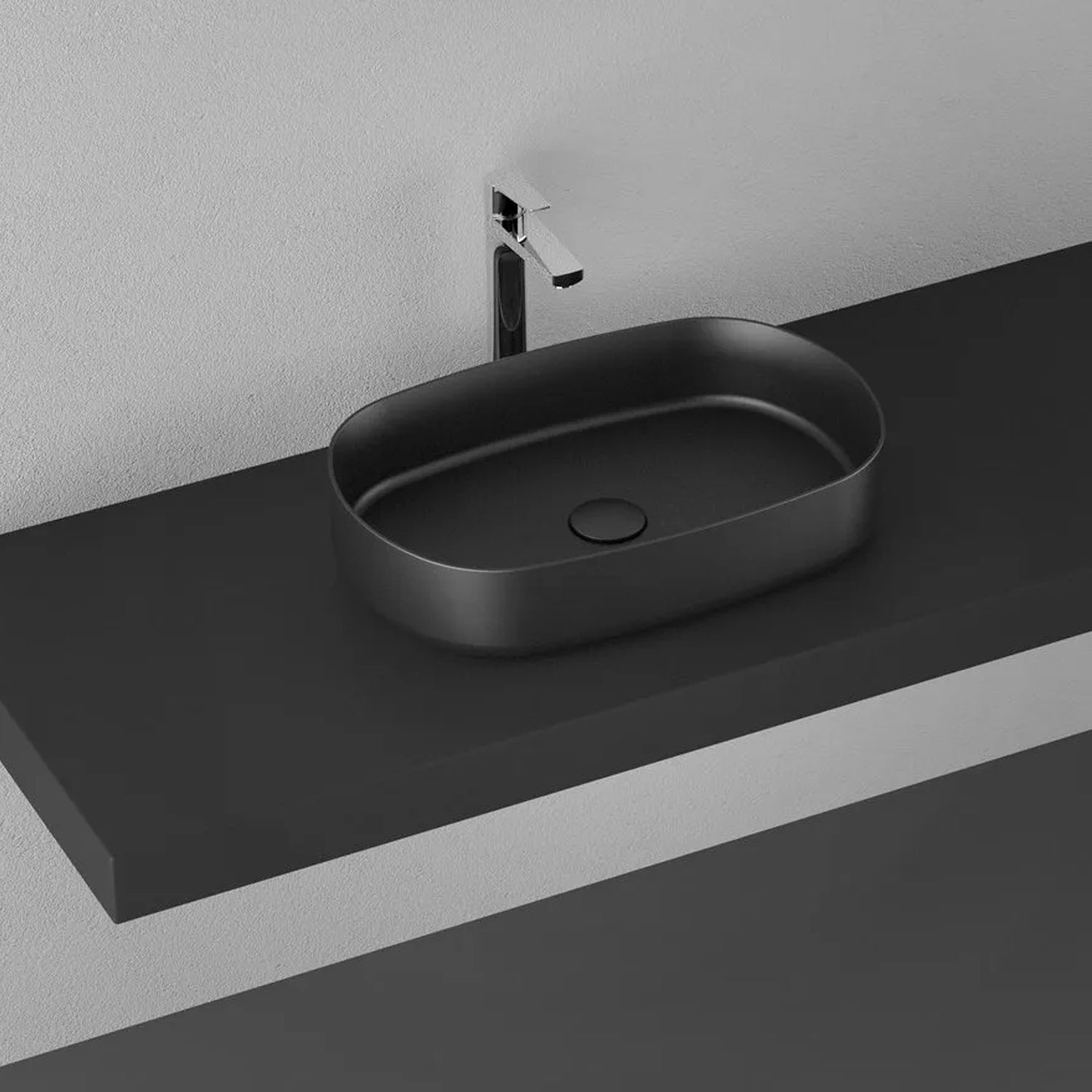 Lavabo d'appoggio ovale senza foro BathCore serie Infinity 55x36 color Nero Opaco