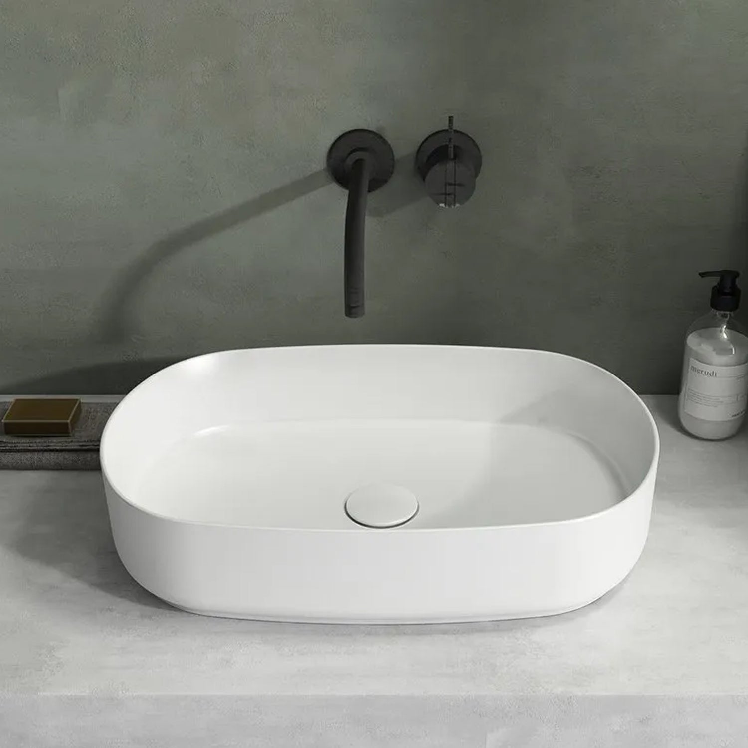 Lavabo d'appoggio ovale senza foro BathCore serie Infinity 55x36 color Bianco Opaco