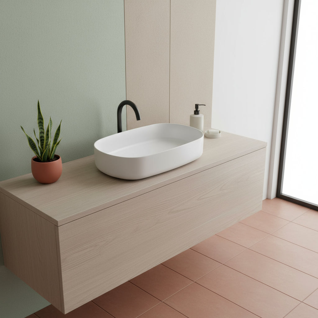 Lavabo d'appoggio ovale senza foro BathCore serie Infinity 55x36 color Bianco Lucido