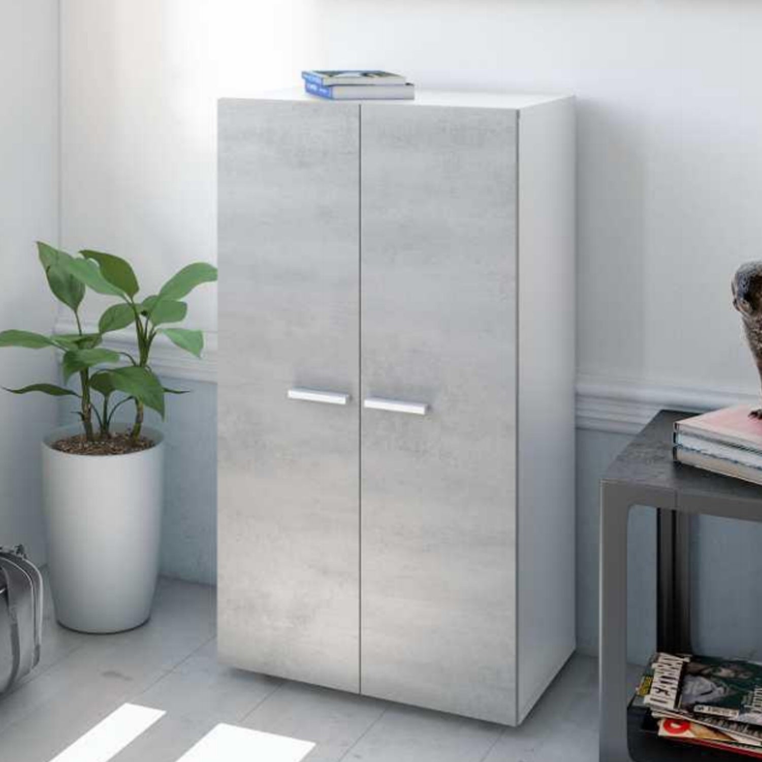 Mobile scarpiera a due ante in nobilitato cm 55x36x103h con 6 ripiani col. Cemento by CeramicStore | Lo specialista del tuo bagno