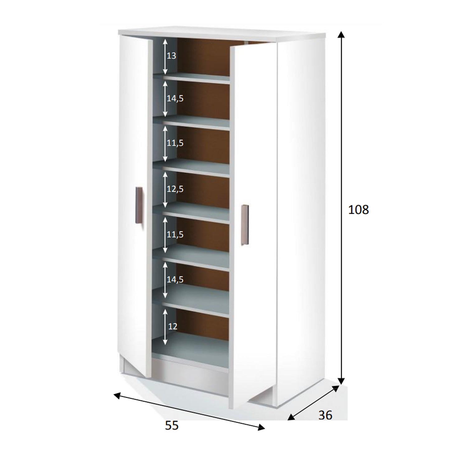 Mobile scarpiera a due ante in nobilitato cm 55x36x108h con 6 ripiani col. Bianco by CeramicStore | Lo specialista del tuo bagno