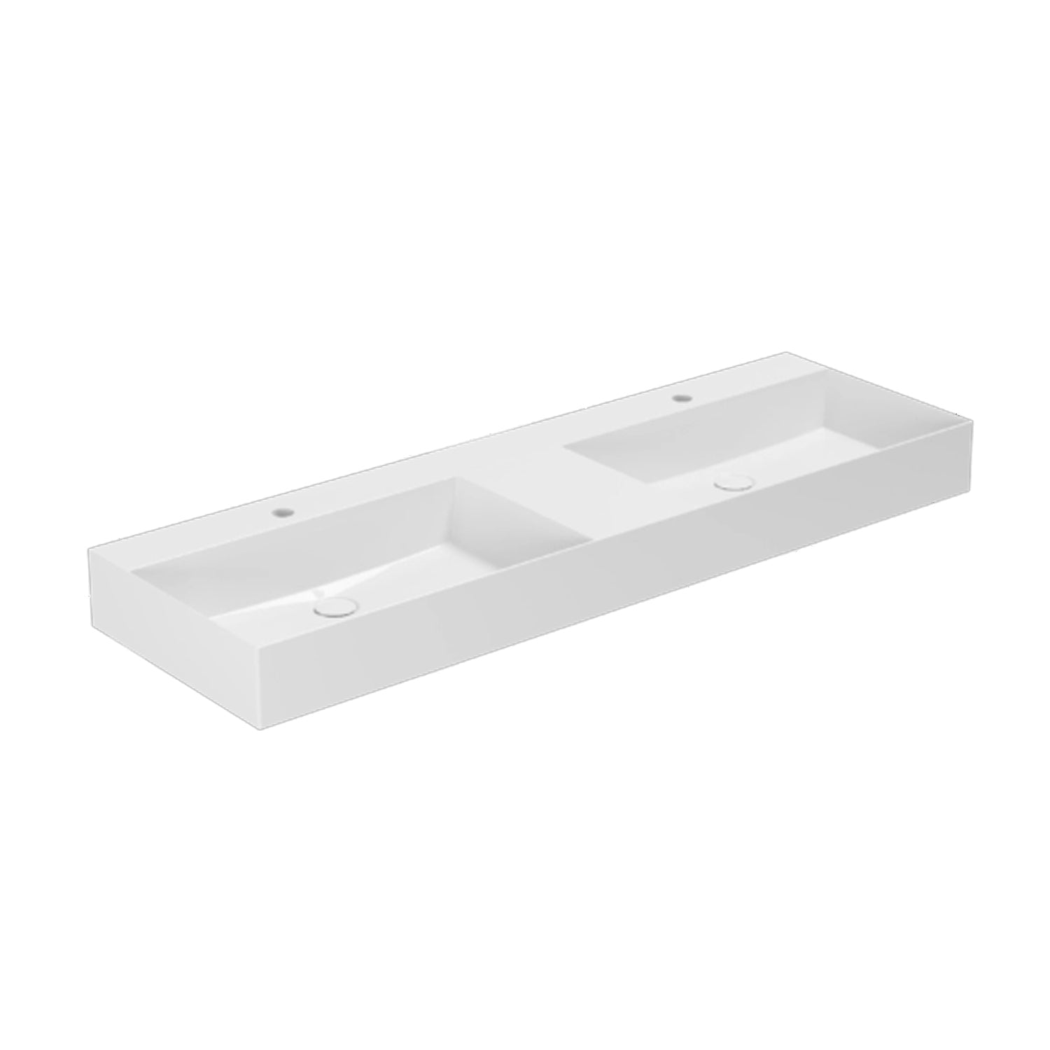 Lavabo da appoggio/sospeso squadrato con doppia vasca Ceramica Azzurra Elegance 142x45 cm