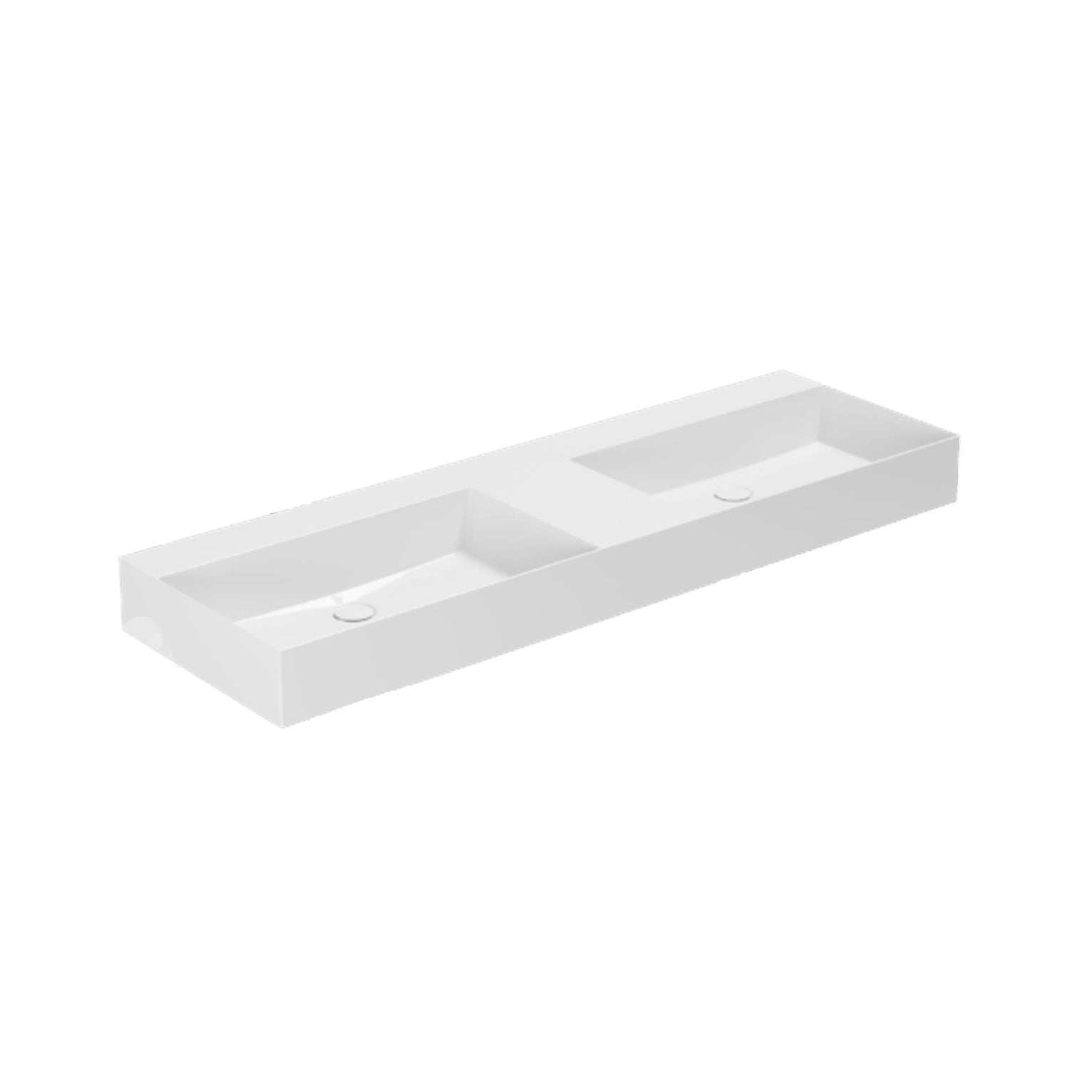 Lavabo da appoggio/sospeso squadrato con doppia vasca Ceramica Azzurra Elegance 142x45 cm - Bianco Lucido