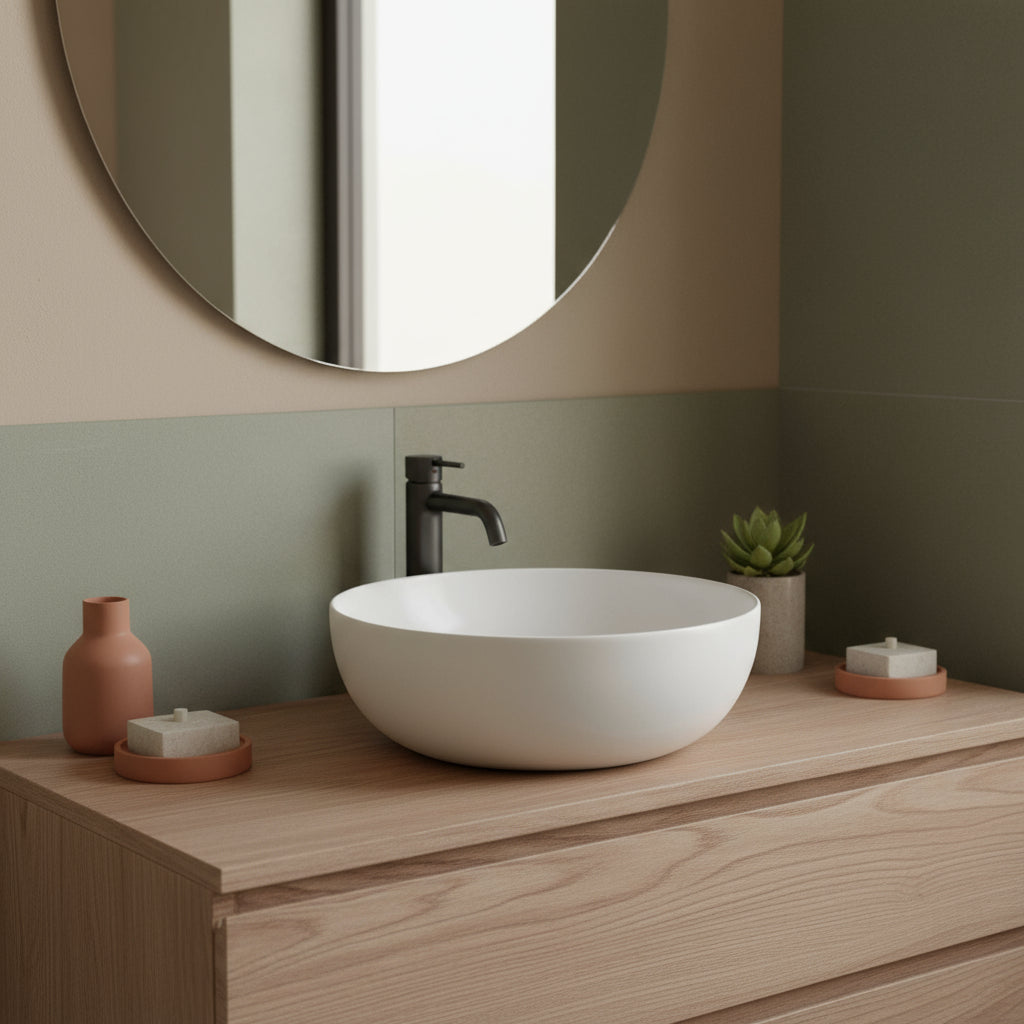 Lavabo da appoggio Ceramica Azzurra Elegance Circle à¸40x10H cm con bordo sottile