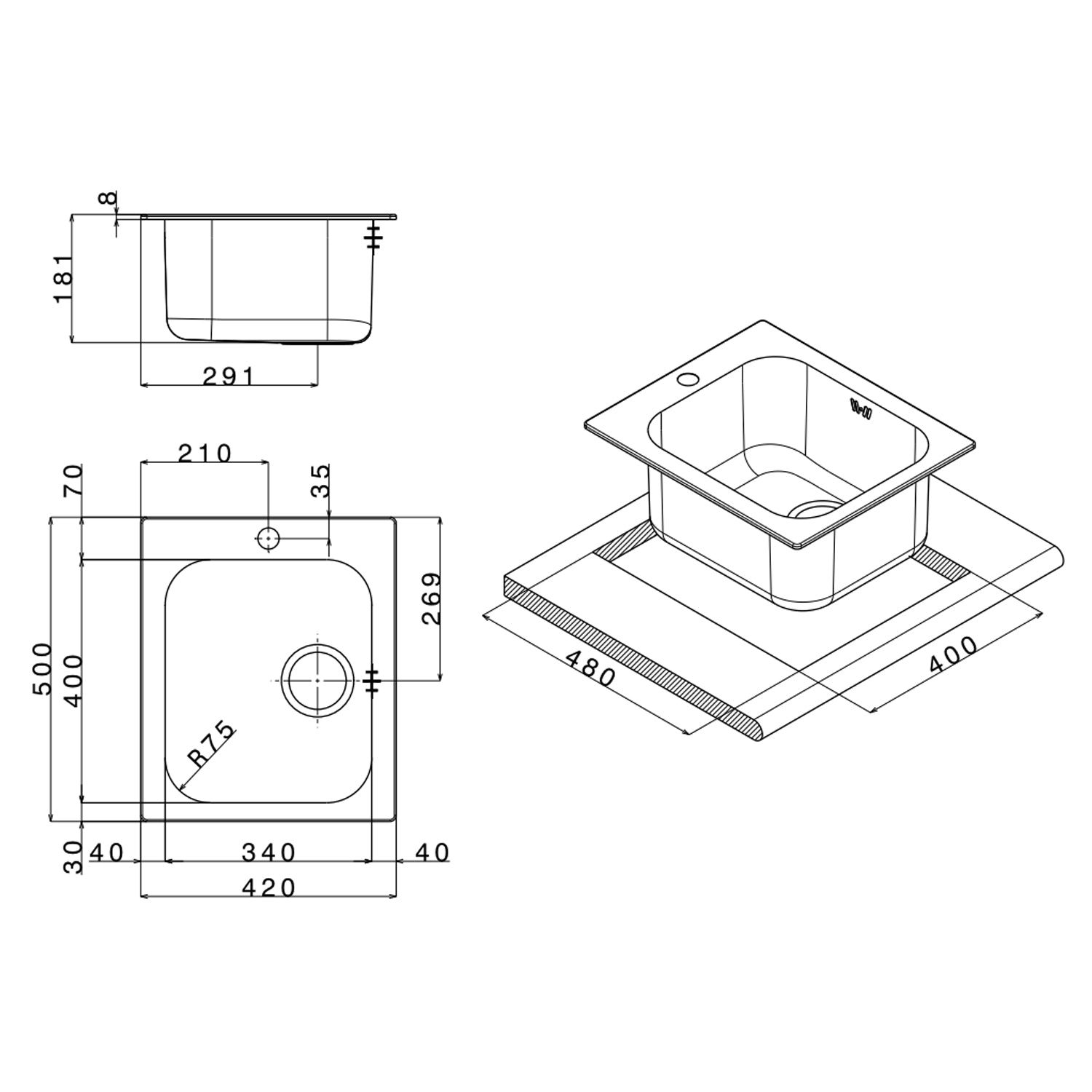 Lavello da cucina in acciaio inox 1 vasca 42x50 cm by CeramicStore | Lo specialista del tuo bagno