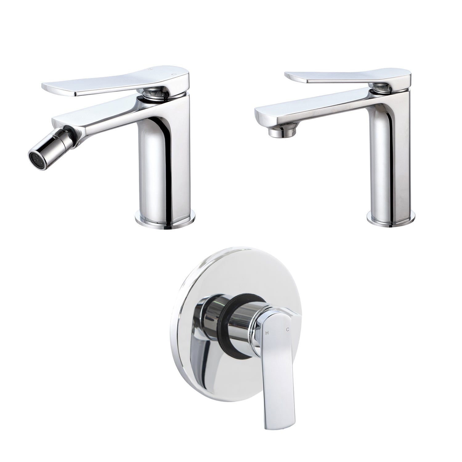 Composizione di miscelatori per lavabo, bidet e doccia a una via Lumix in ottone cromato by CeramicStore | Lo specialista del tuo bagno