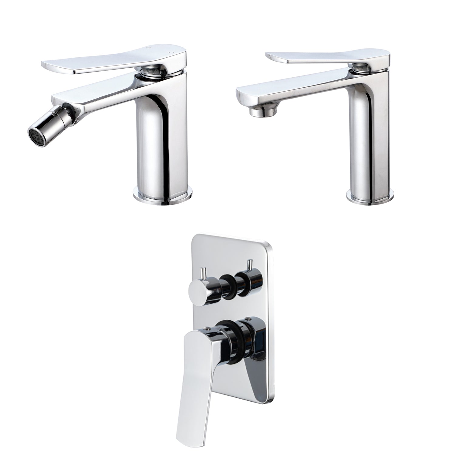 Composizione di miscelatori per lavabo, bidet e doccia due vie squadrato in ottone cromato Lumix by CeramicStore | Lo specialista del tuo bagno