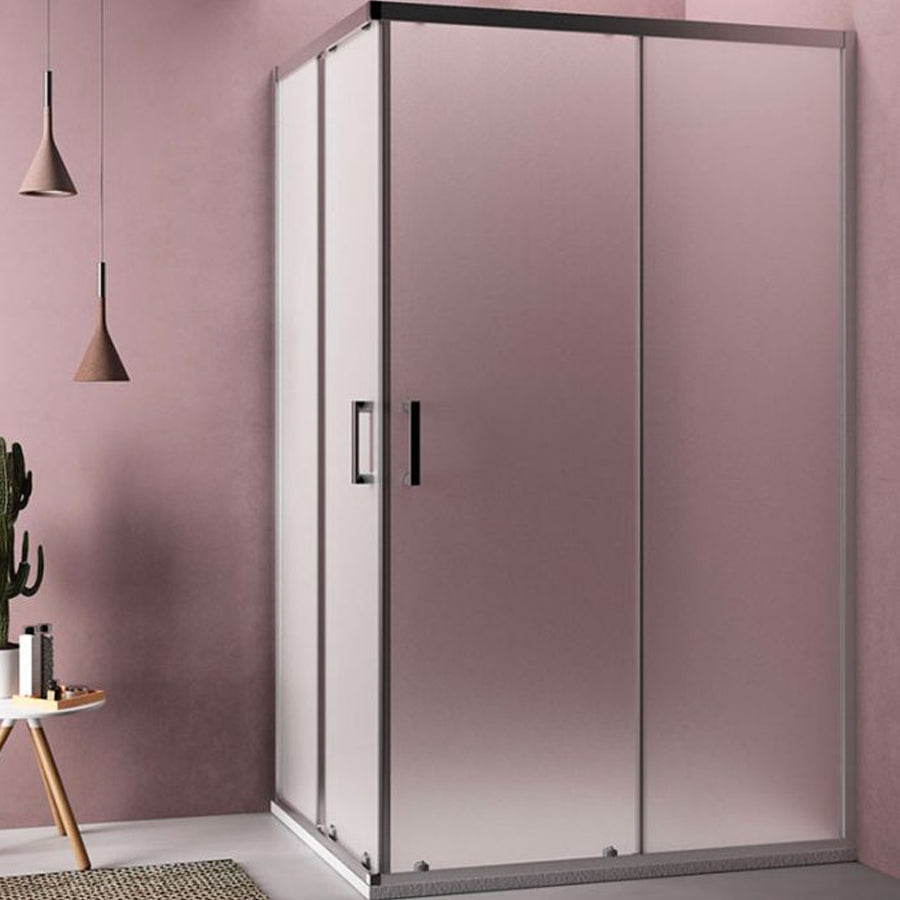 Box doccia angolare rettangolare 80x100 modello Loop con cristallo opaco textured anticalcare Smart Clean by CeramicStore | Lo specialista del tuo bagno