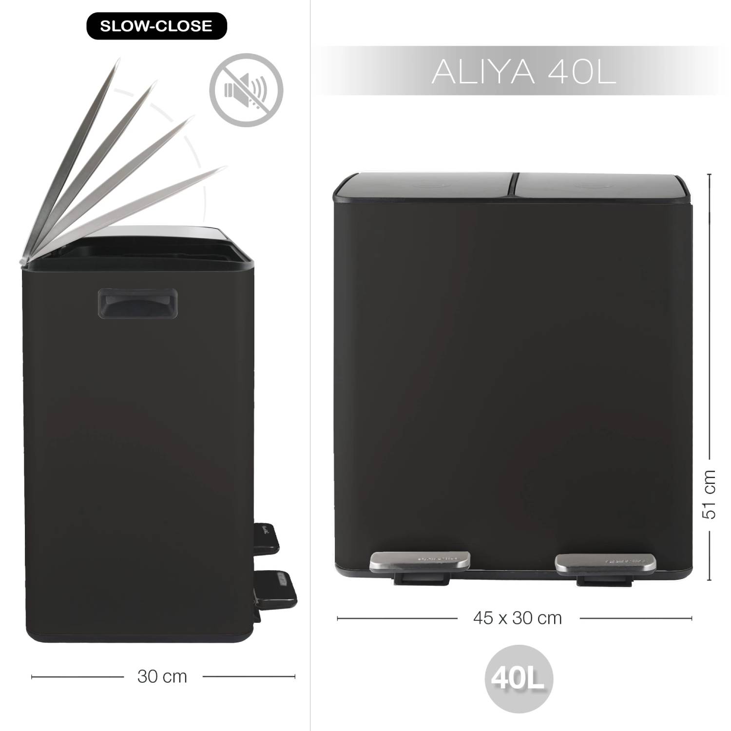 Pattumiera a pedale modello Aliya 2x20L colore nero opaco