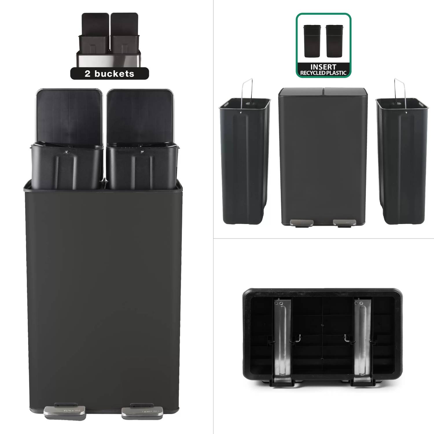 Pattumiera a pedale modello Aliya 2x20L colore nero opaco