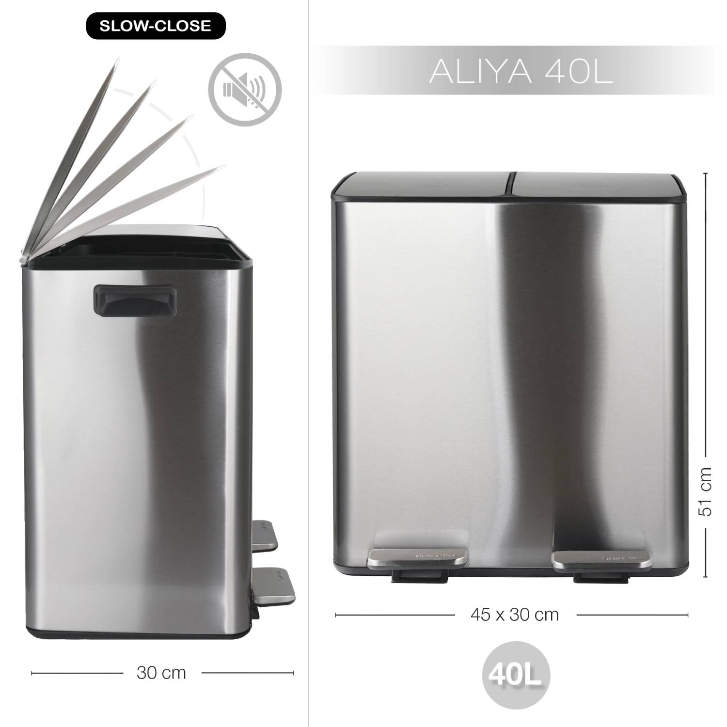 Pattumiera a pedale modello Aliya 2 x 20 Lt. in acciaio inox spazzolato