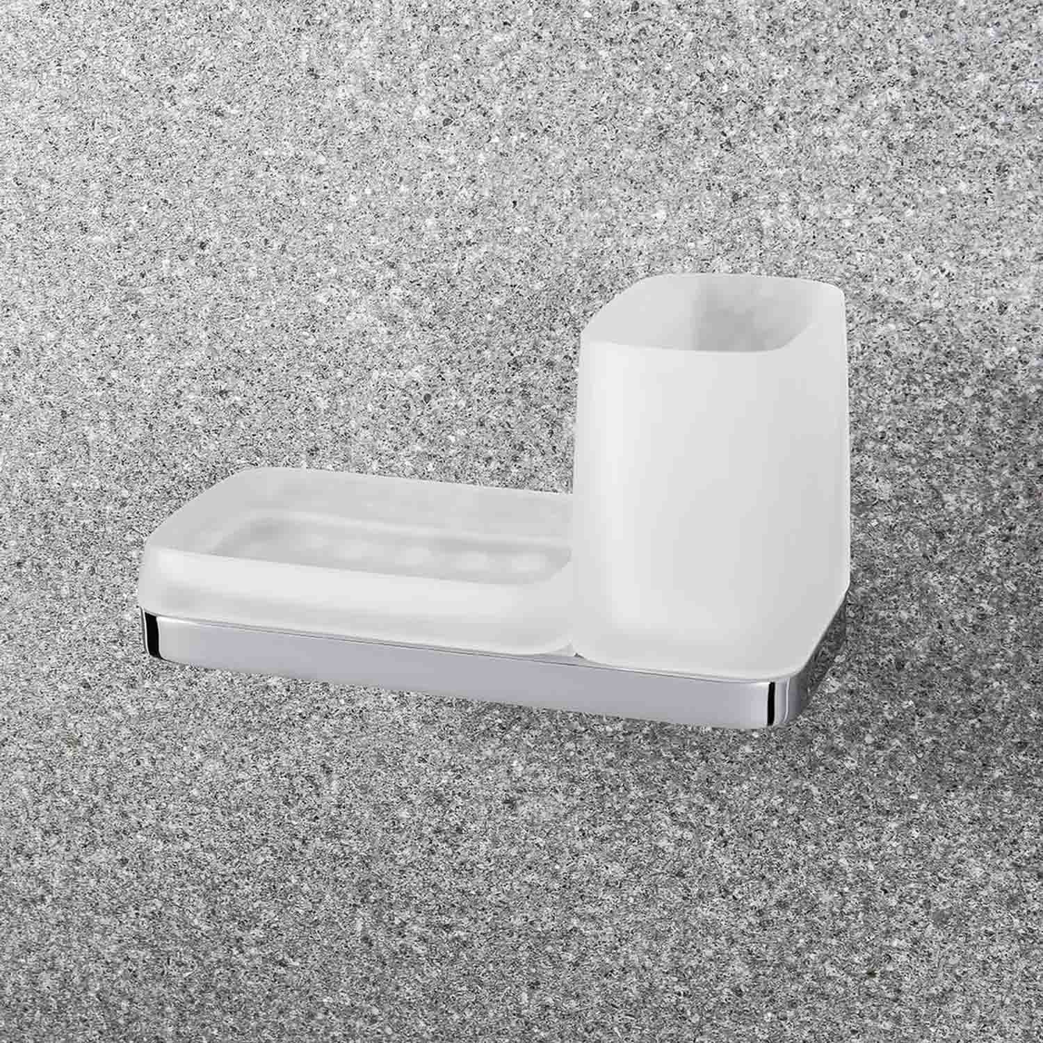 Porta bicchiere e porta sapone in ottone e vetro acidato collezione Time di Colombo Design by CeramicStore | Lo specialista del tuo bagno