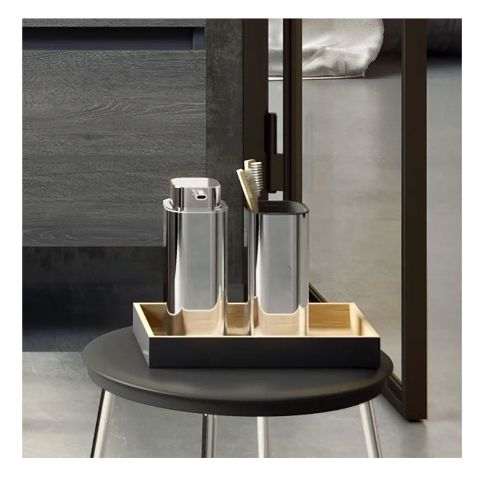 Bicchiere porta spazzolino da appoggio in acciaio cromato della collezione 'Line' by Cosmic - cm 6