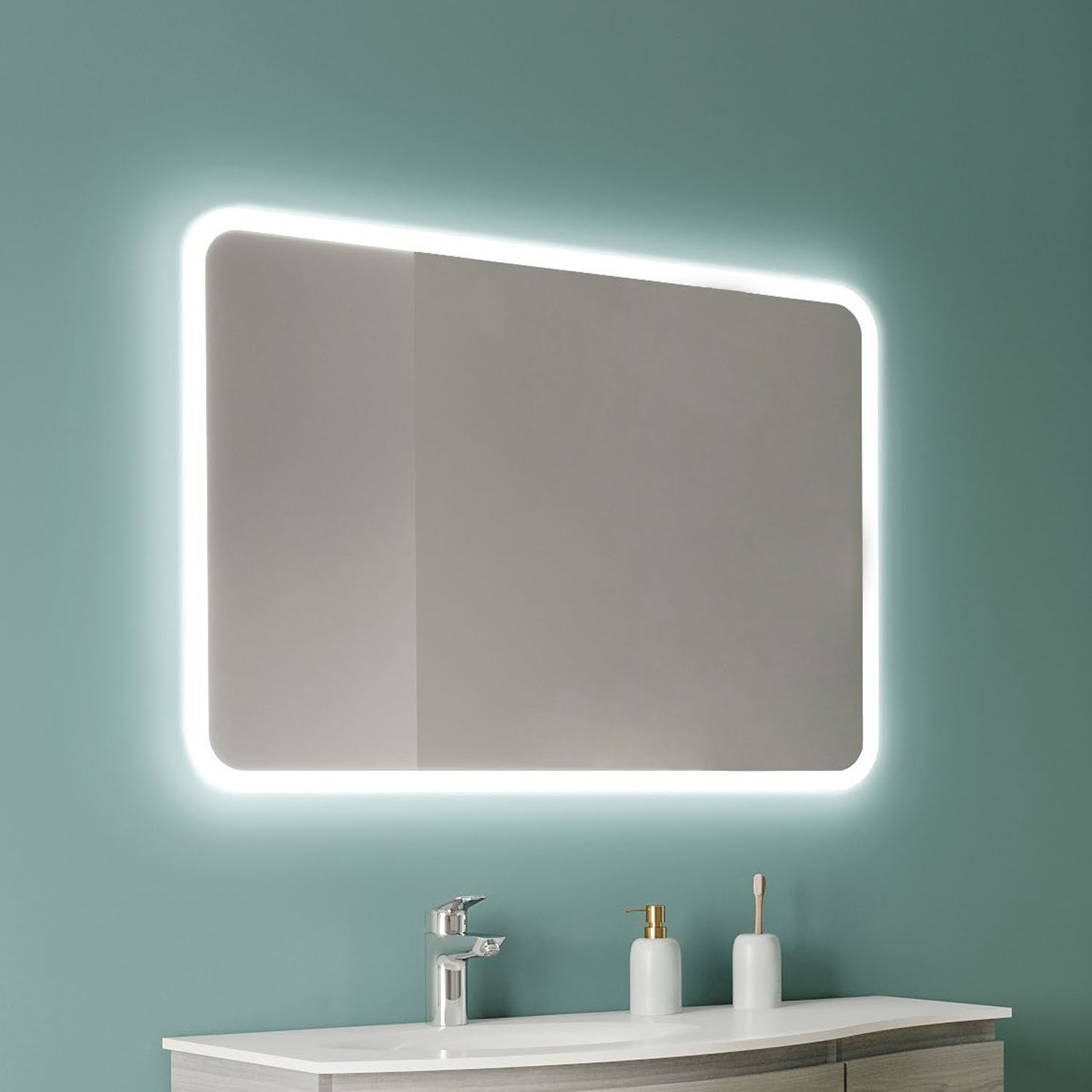 Specchio cornice led rettangolare ad angoli smussati 100x70 cm reversibile by CeramicStore | Lo specialista del tuo bagno