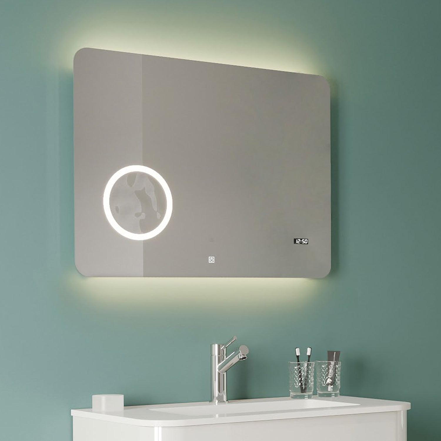 Specchio Led 80x70 Cm Con Ingranditore Orologio E Accensione Touch - Roxy - Foto 8