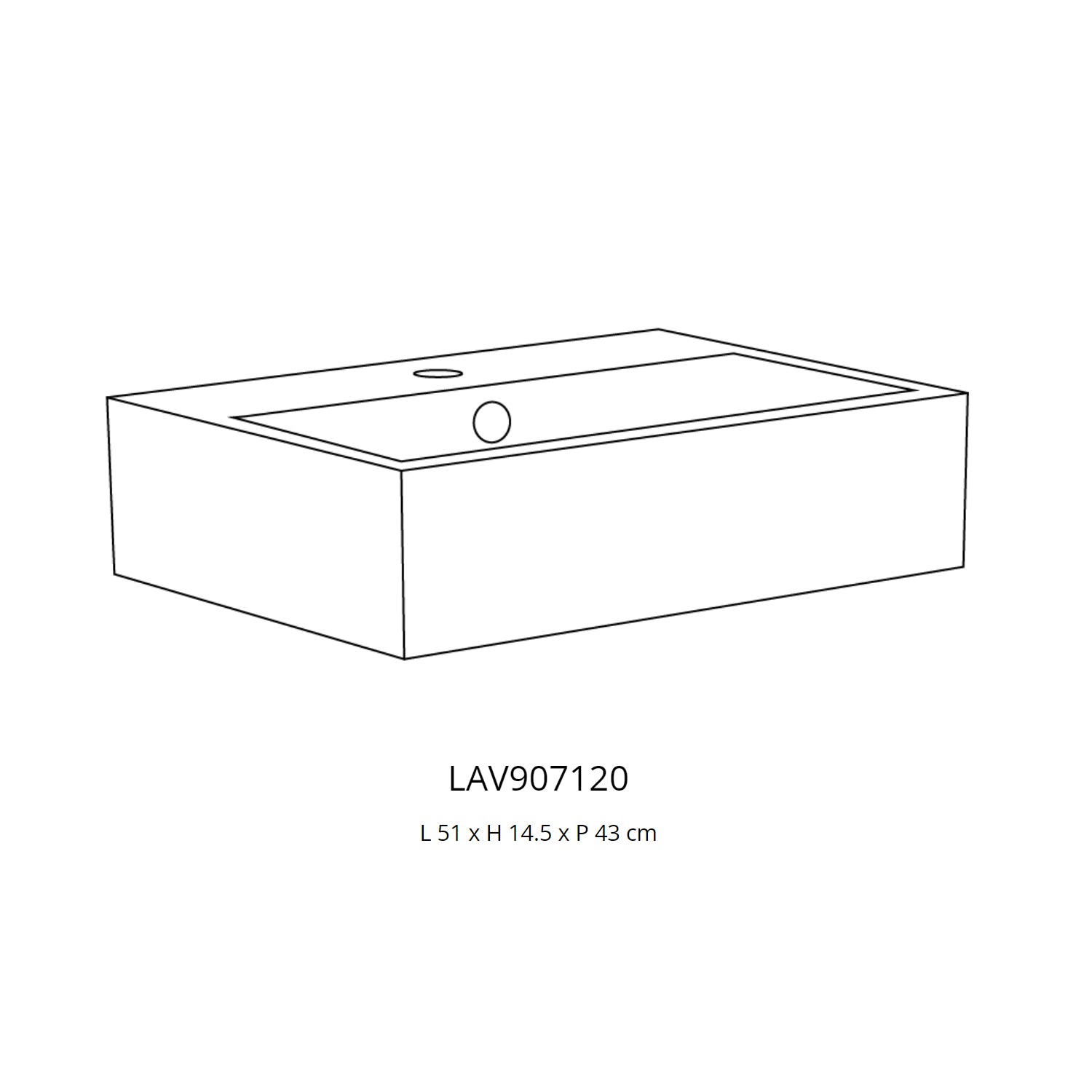 Lavabo da appoggio monoforo rettangolare in Ceramica bianca lucida cm 51x43