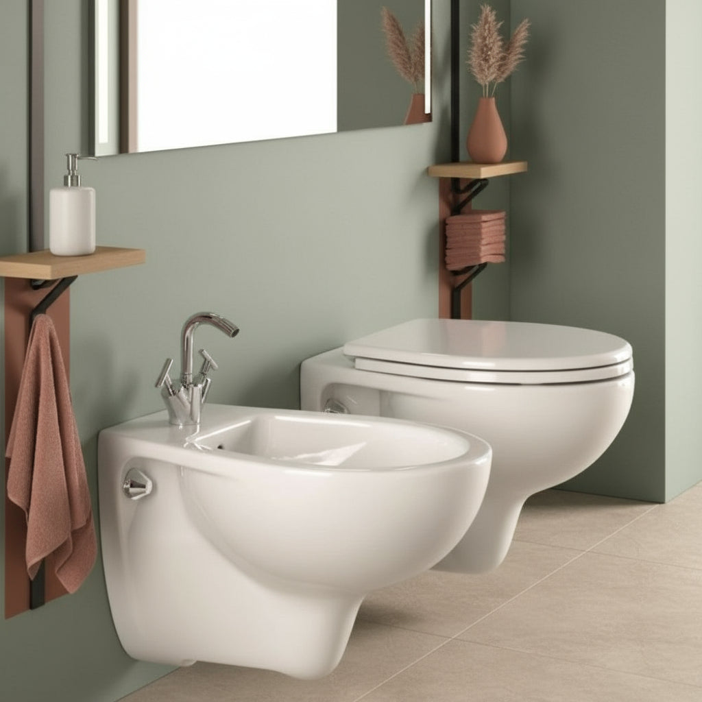 Sanitari sospesi wc+bidet +sedile normal close Geberit 'Colibrì 2' cm 53