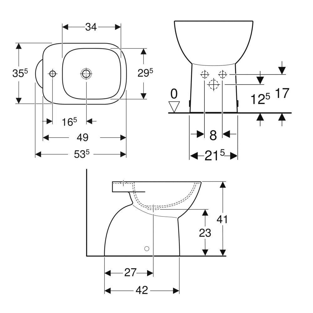 Sanitari distanziati da parete con scarico a terra wc+bidet +sedile tradizionale Geberit 'Fantasia 2' cm 53