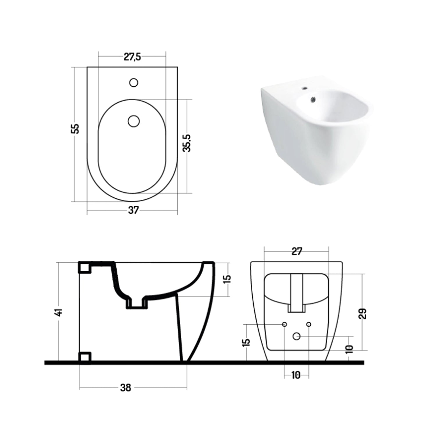 Santari filomuro serie Skip 55 in ceramica bianca con coprivaso chiusura tradizionale - Disegno Ceramica