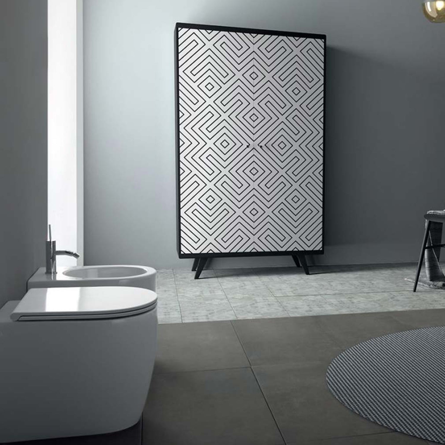 Santari filomuro serie Skip 55 in ceramica bianca con coprivaso chiusura tradizionale - Disegno Ceramica