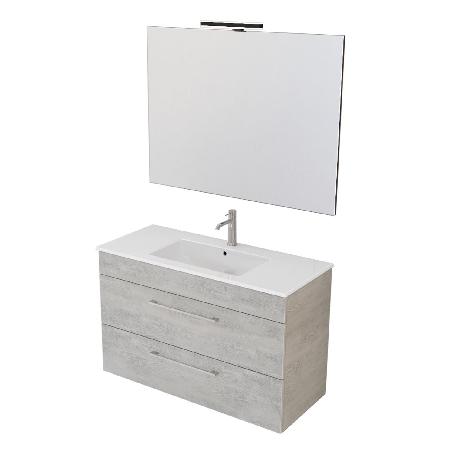 Composizione bagno sospesa Smack a 2 cassetti 100x62 con lavabo, specchio con lampada LED cement wood by CeramicStore | Lo specialista del tuo bagno