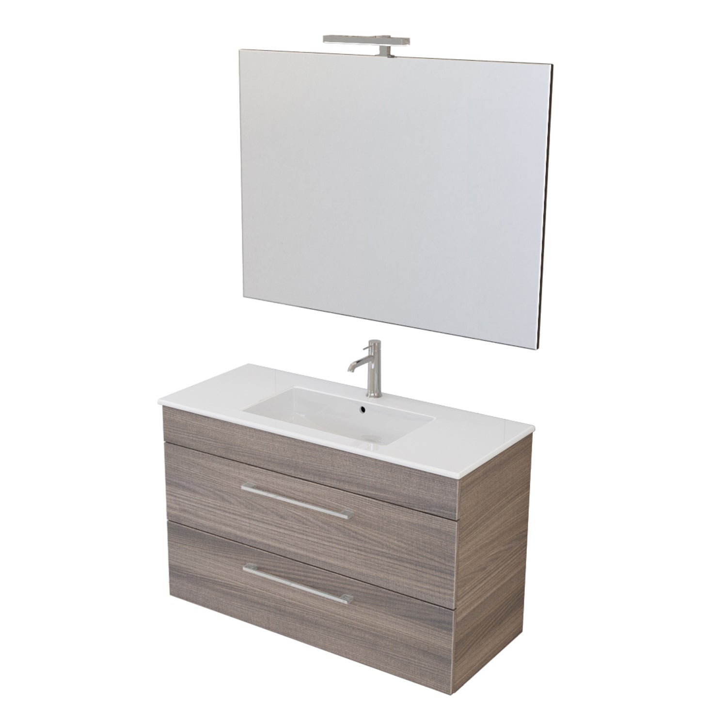 Composizione bagno sospesa Cubi&Co Smack a 2 cassetti 100x62 con lavabo, specchio con lampada LED olmo naturale by CeramicStore | Lo specialista del tuo bagno