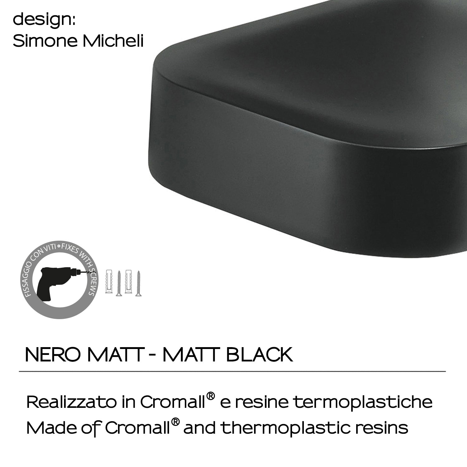 Portasapone inamovibile in Cromall Outline di Gedy - Nero Matt by CeramicStore | Lo specialista del tuo bagno