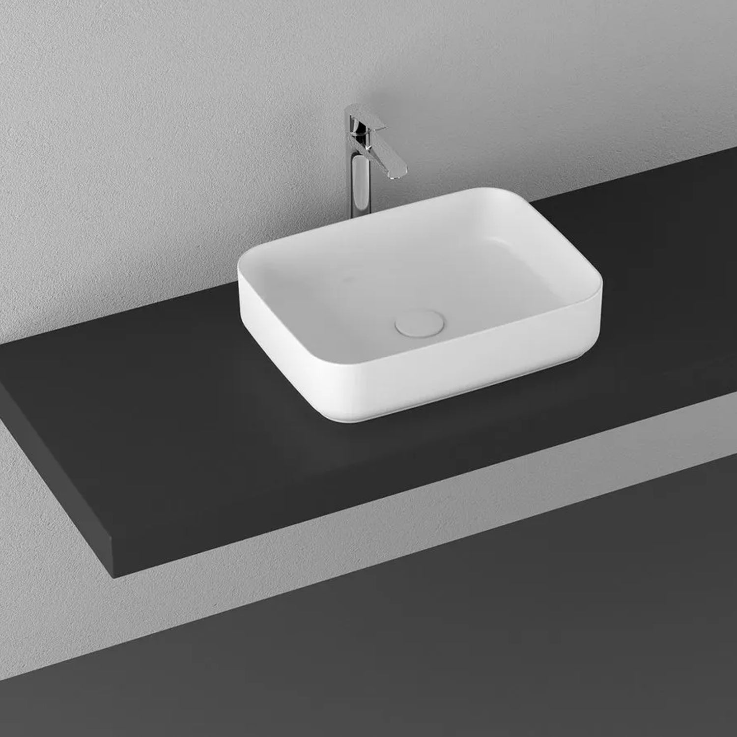 Lavabo d'appoggio rettangolare senza foro BathCore serie Infinity 50x36 color Bianco Lucido