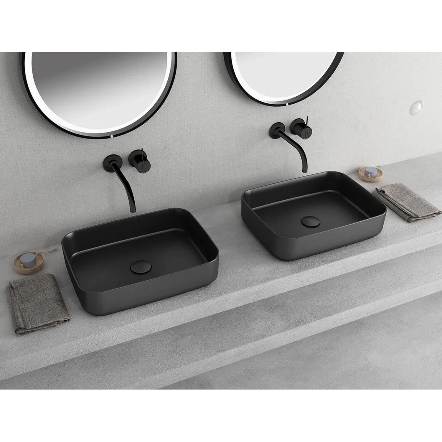 Lavabo d'appoggio rettangolare senza foro BathCore serie Infinity 50x36 color Nero Opaco