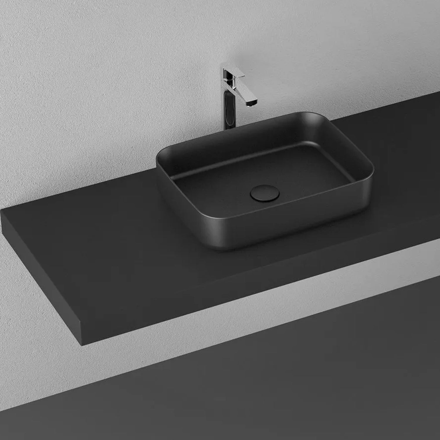 Lavabo d'appoggio rettangolare senza foro BathCore serie Infinity 50x36 color Nero Opaco