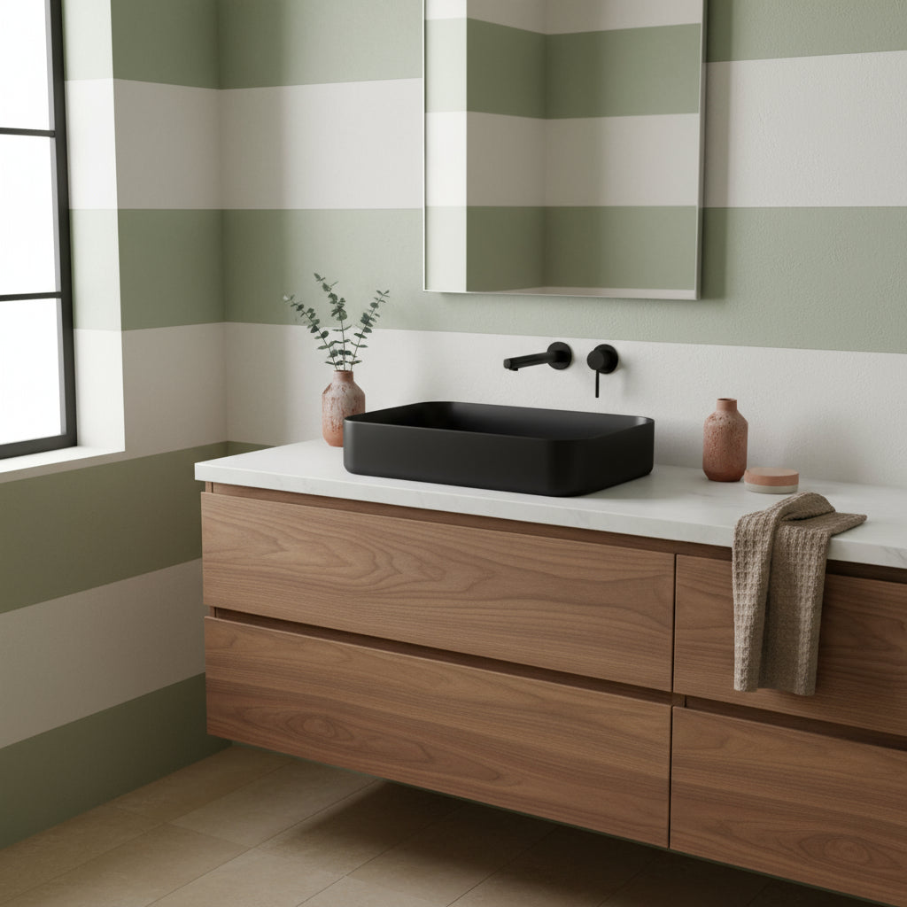 Lavabo d'appoggio rettangolare senza foro BathCore serie Infinity 50x36 color Nero Opaco