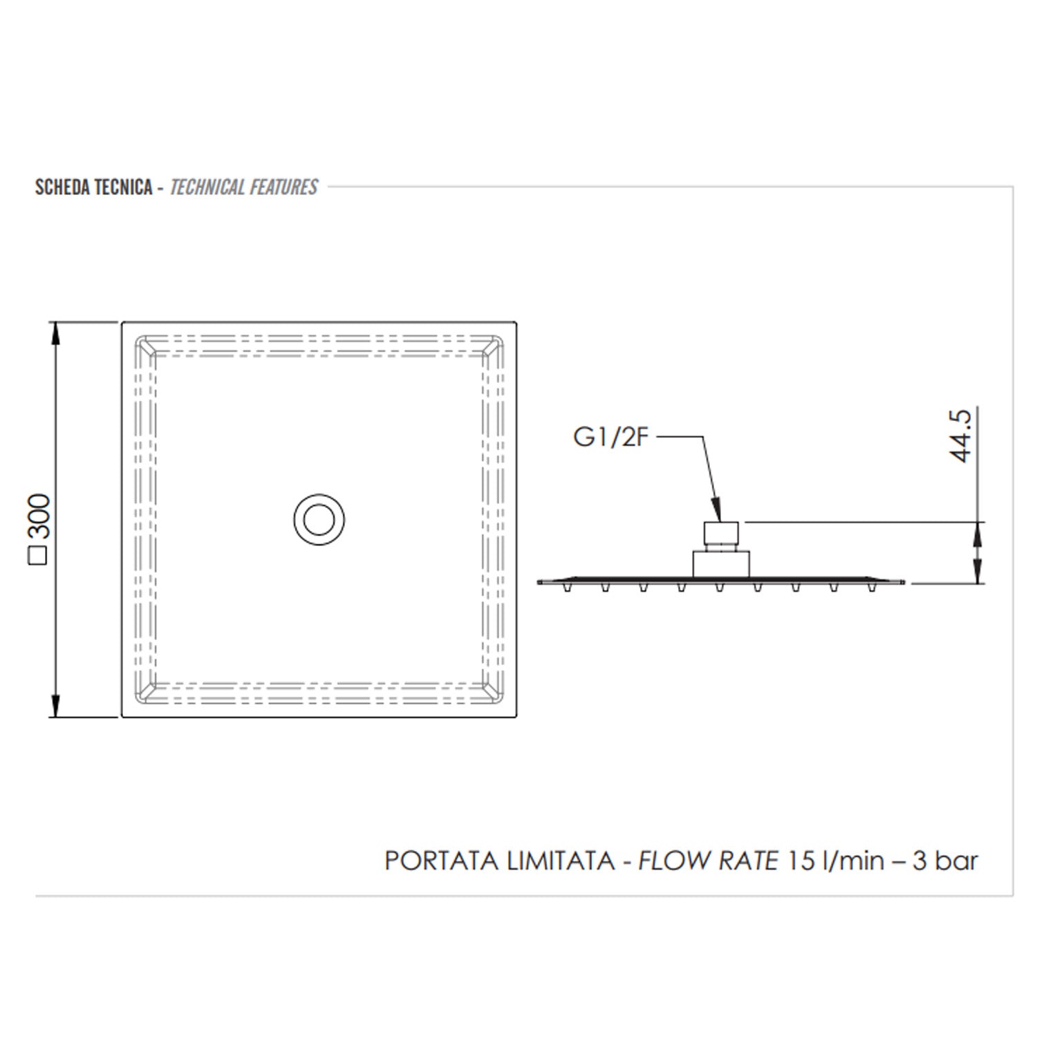 Soffione doccia ultrasottile quadrato cm 30x30 con braccio 40 cm Bianco Opaco by CeramicStore | Lo specialista del tuo bagno