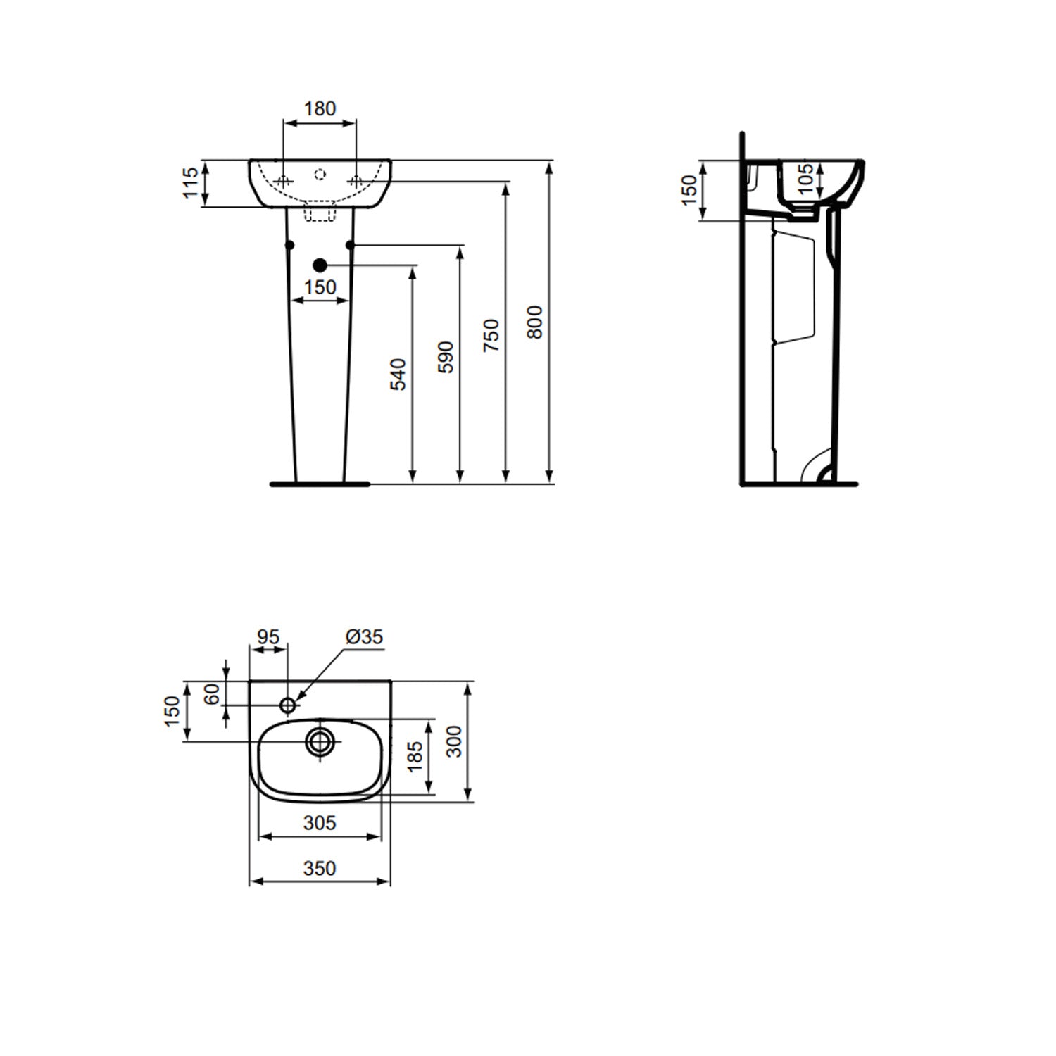 Lavabo sospeso Ideal Standard modello I.life A 30x35 cm foro a sinistra by CeramicStore | Lo specialista del tuo bagno