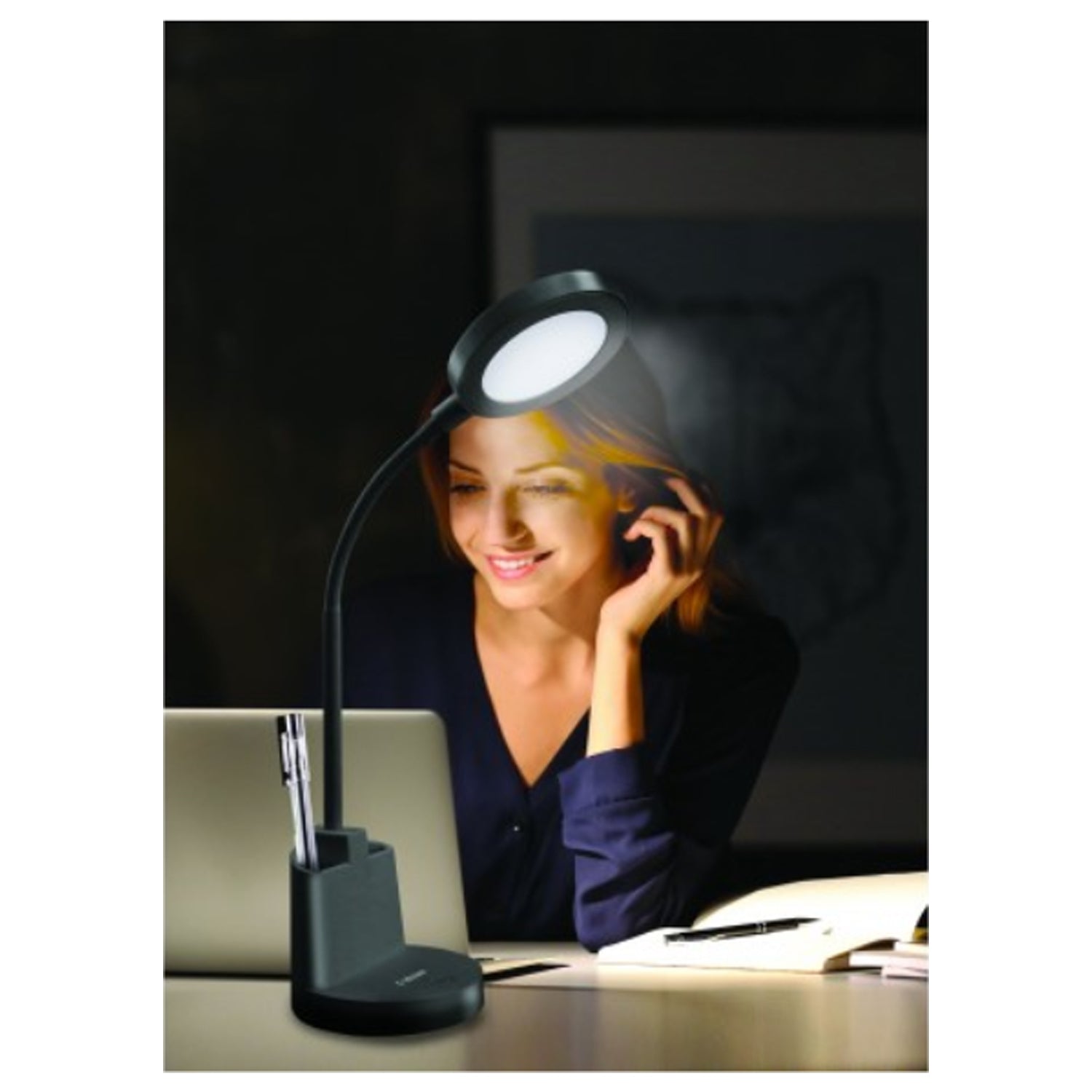 Lampada a Led con braccio regolabile e portapenne integrato - Nero by CeramicStore | Lo specialista del tuo bagno