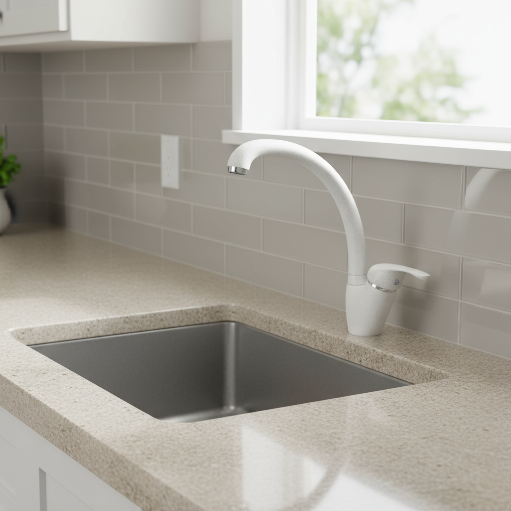 Miscelatore monoforo Rubiflux modello Orano con canna alta - Granito Bianco