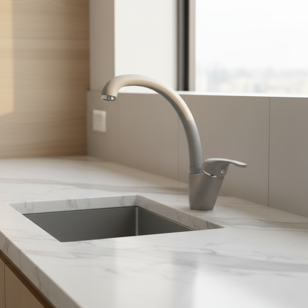 Miscelatore monoforo Rubiflux modello Orano con canna alta - Granito Grigio