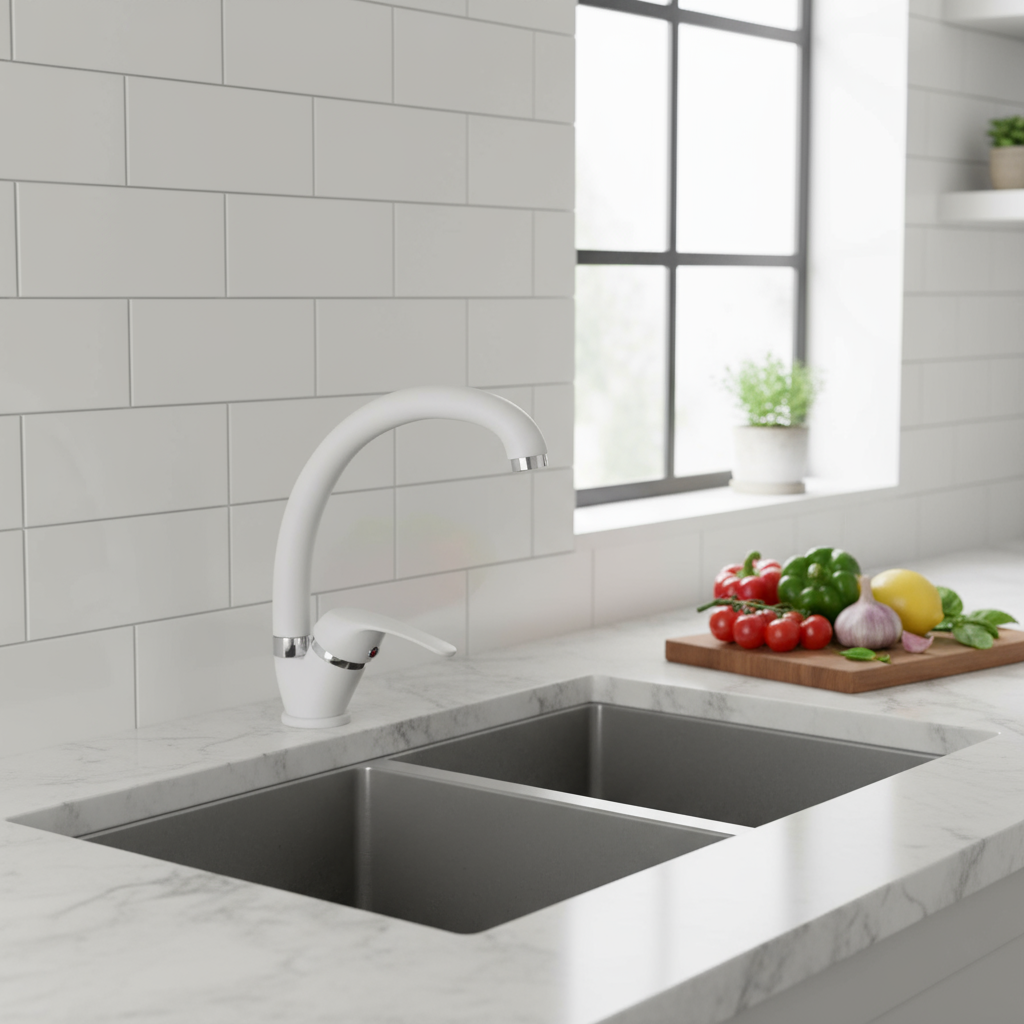 Miscelatore lavello canna alta RubiFlux modello Altea - Bianco