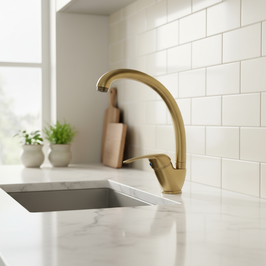 Miscelatore lavello canna alta RubiFlux modello Altea - Dorato